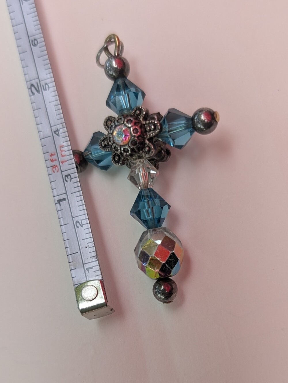 Vintage Rosary Necklace Turquoise & Crystal Handmade 925 - Picture 10 of 13